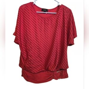 Womens AGB Brand Red Striped Blouse With Built In Tank Mid Sleeve Length NWOT